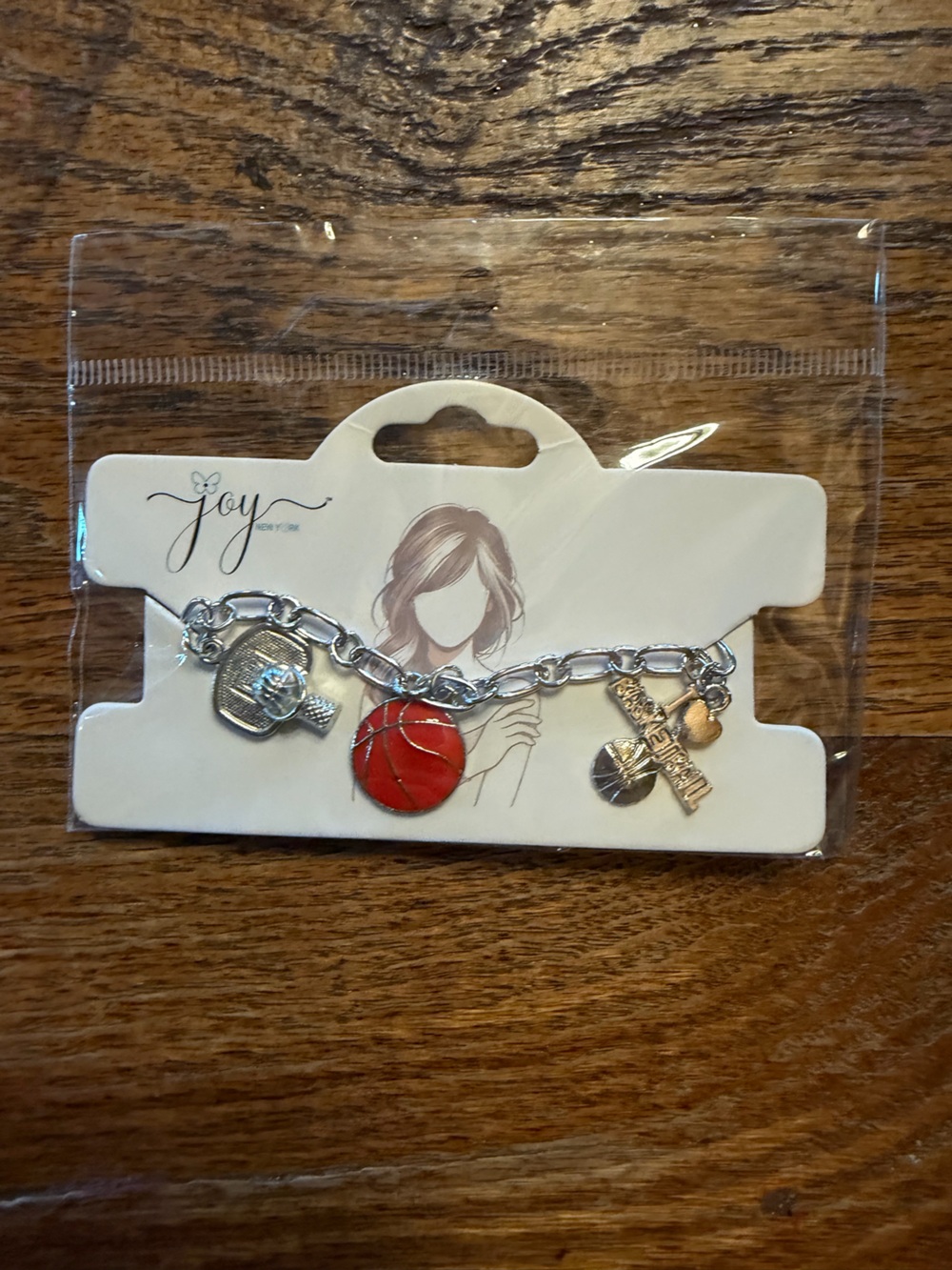 Kids Silver Basketball Charm Bracelet with Red Basketball Charm